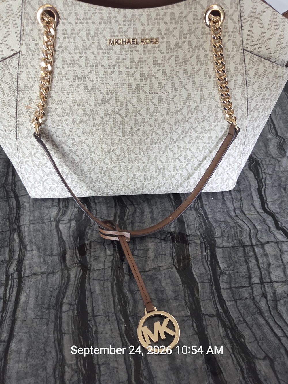 Michael Kors Jet Set Travel Large Logo Tote Vanilla with Brown Trim